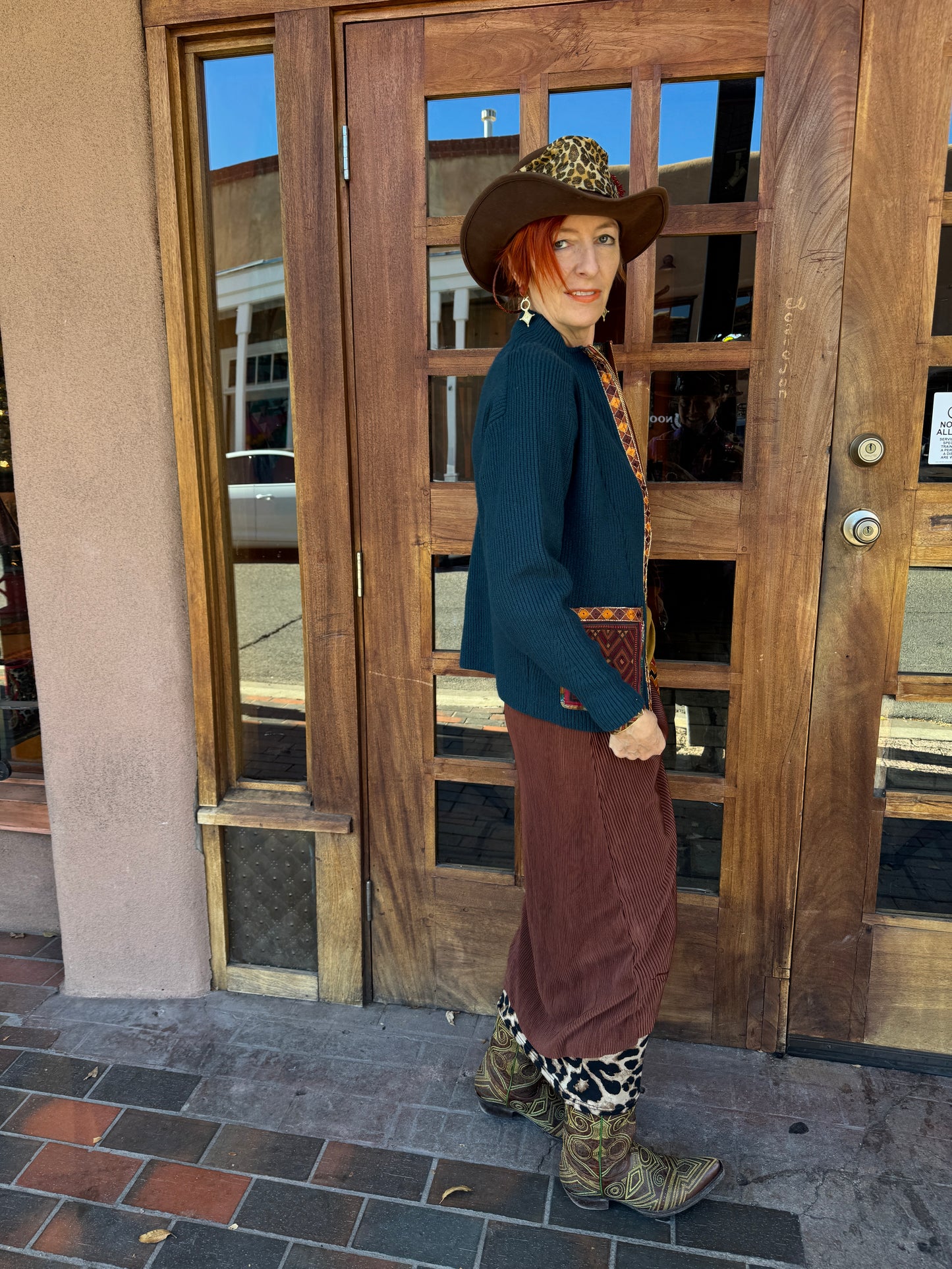 TEAL TRIBAL TRIMMED ZIP CARDIGAN