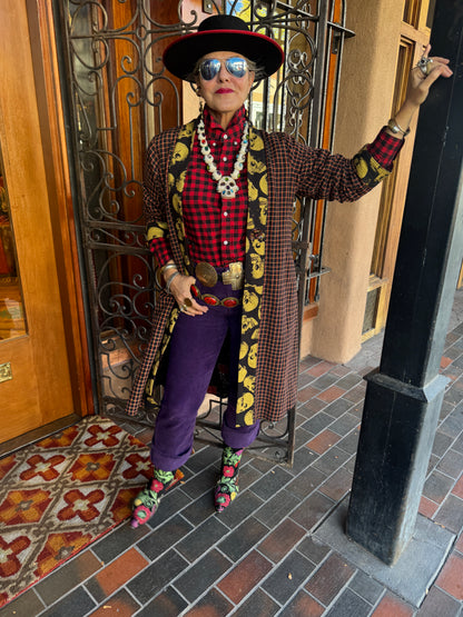 SKULLS AND CHECKS UPCYCLED SWING COAT