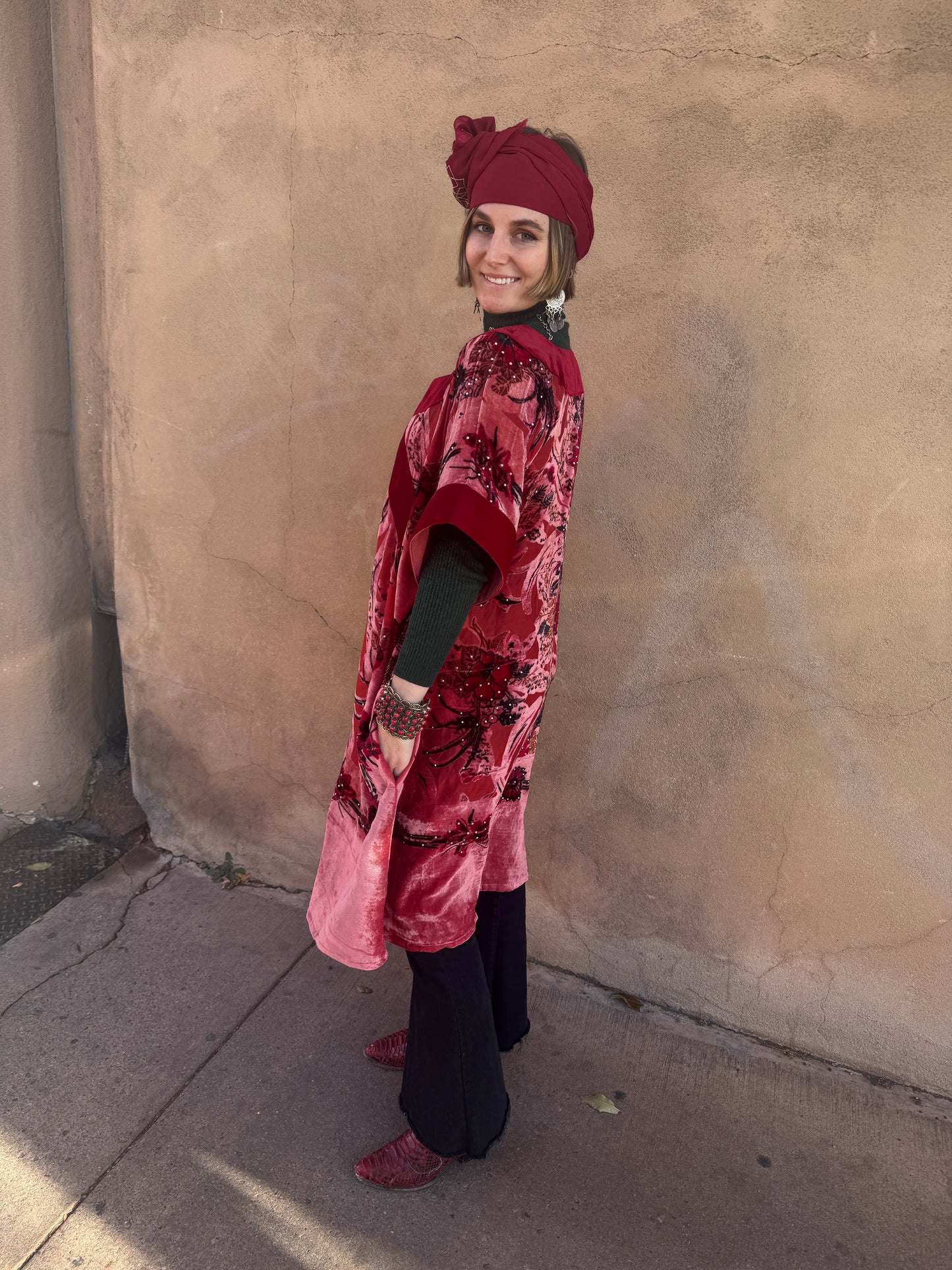 CORAL CHRISTMAS VELVET TUNIC