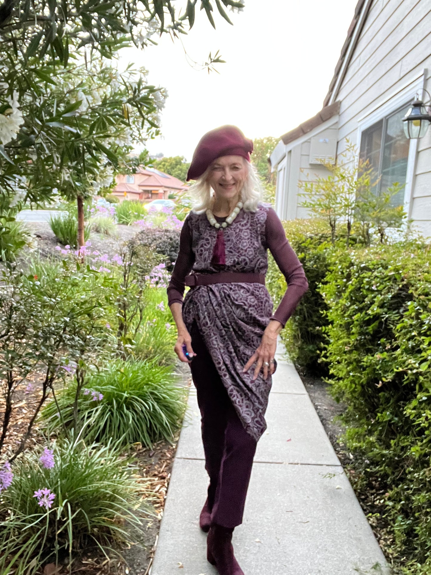 PLUM LACE PRINT COTTON SLIP DRESS