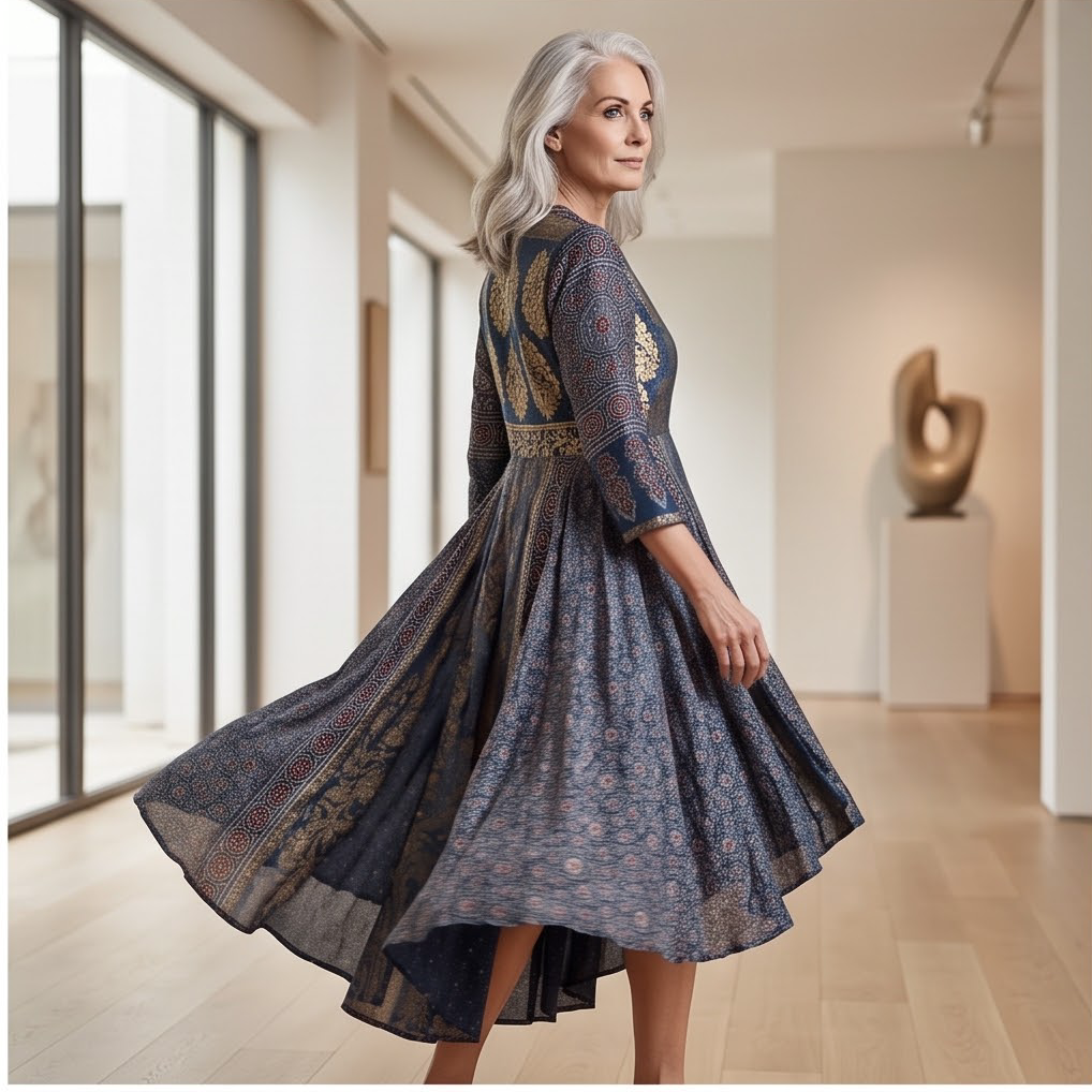 AZEEZA LUXURIOUS INDIGO BROCADE HANDPRINT
