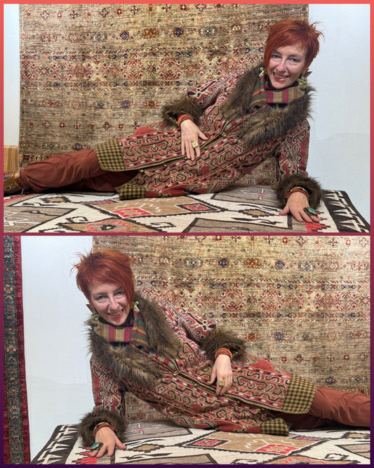 IKAT FAUX FUR HOUNDS TOOTH COAT