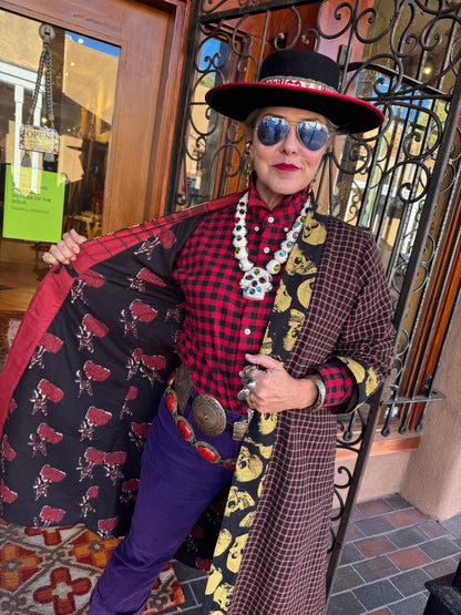 SKULLS AND CHECKS UPCYCLED SWING COAT