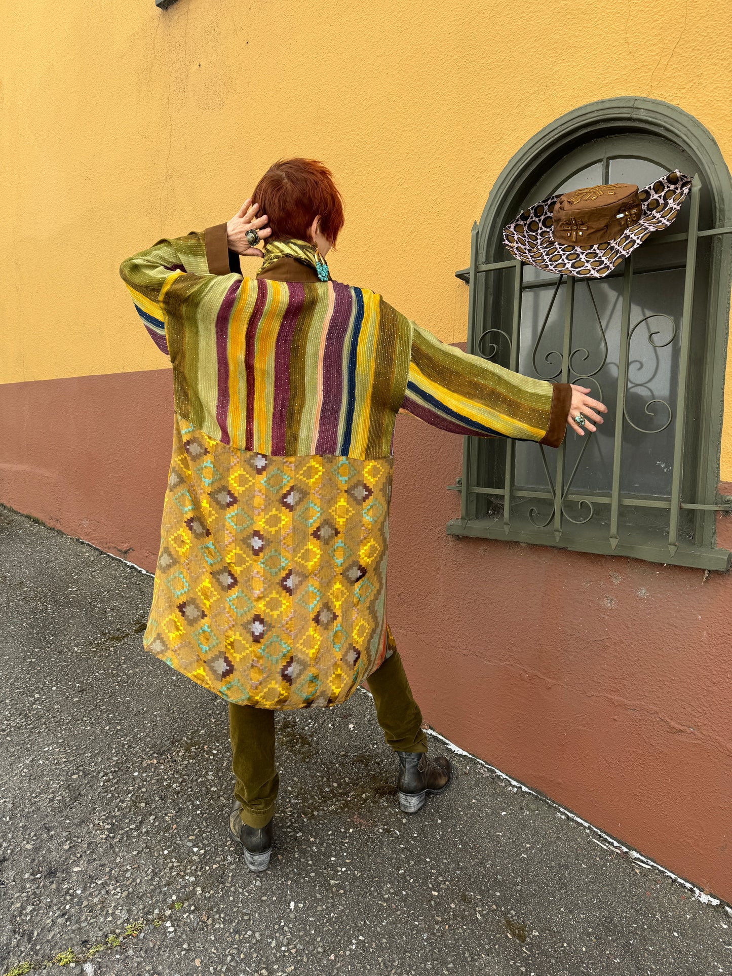 GEODE IKAT & STRIPES RUBY KIMONO COAT