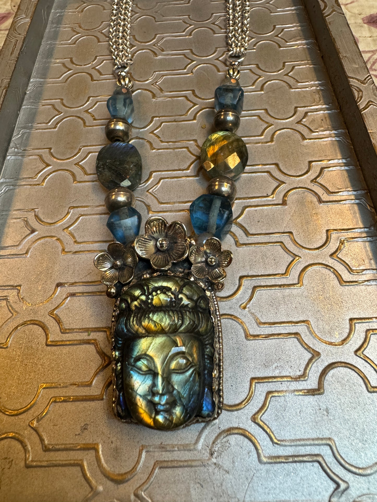 LABRADORITE FLASH QUANYIN NECKLACE