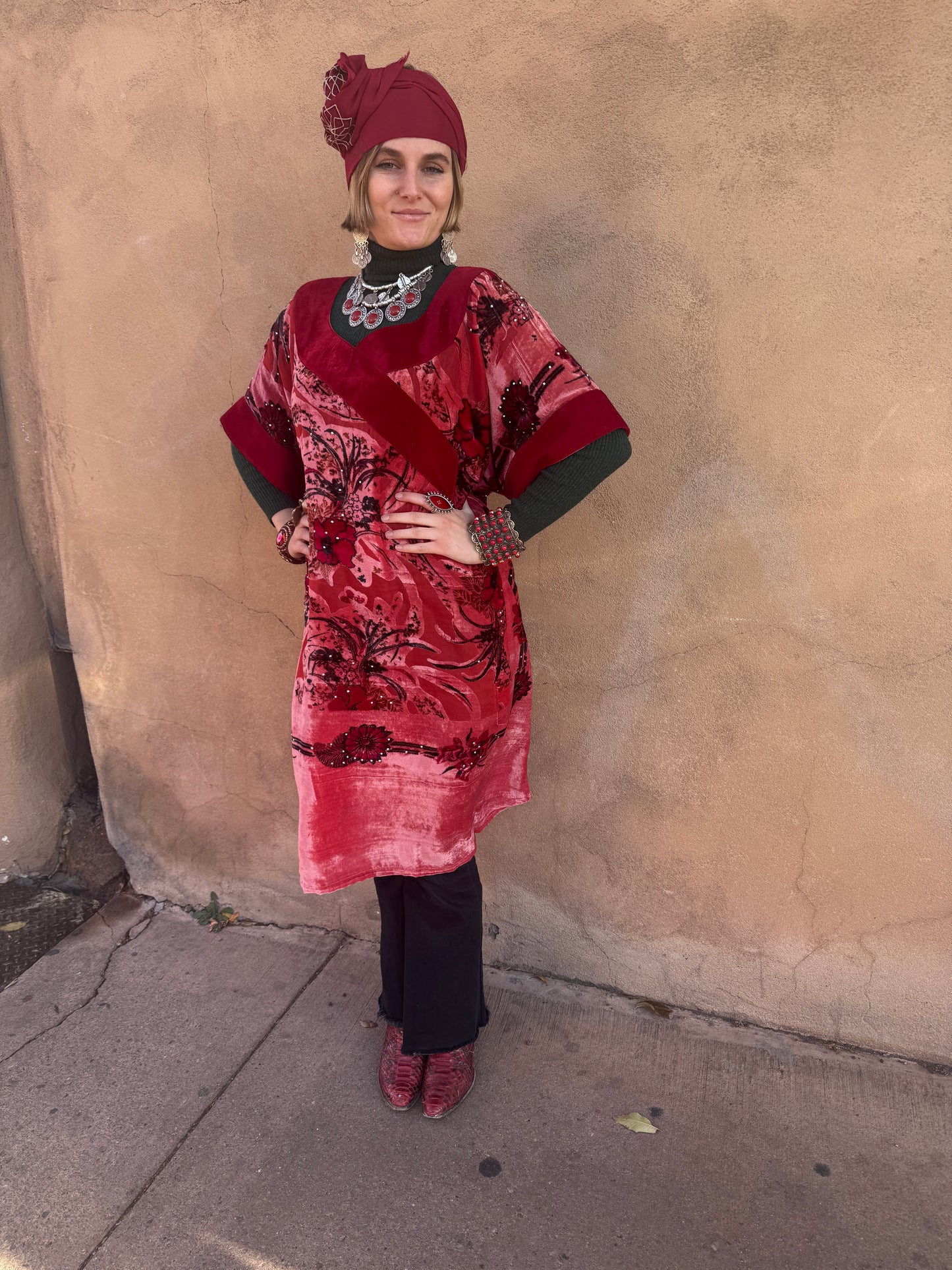 CORAL CHRISTMAS VELVET TUNIC