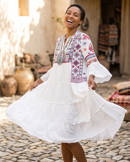 EMBROIDERED TIERED DRESS