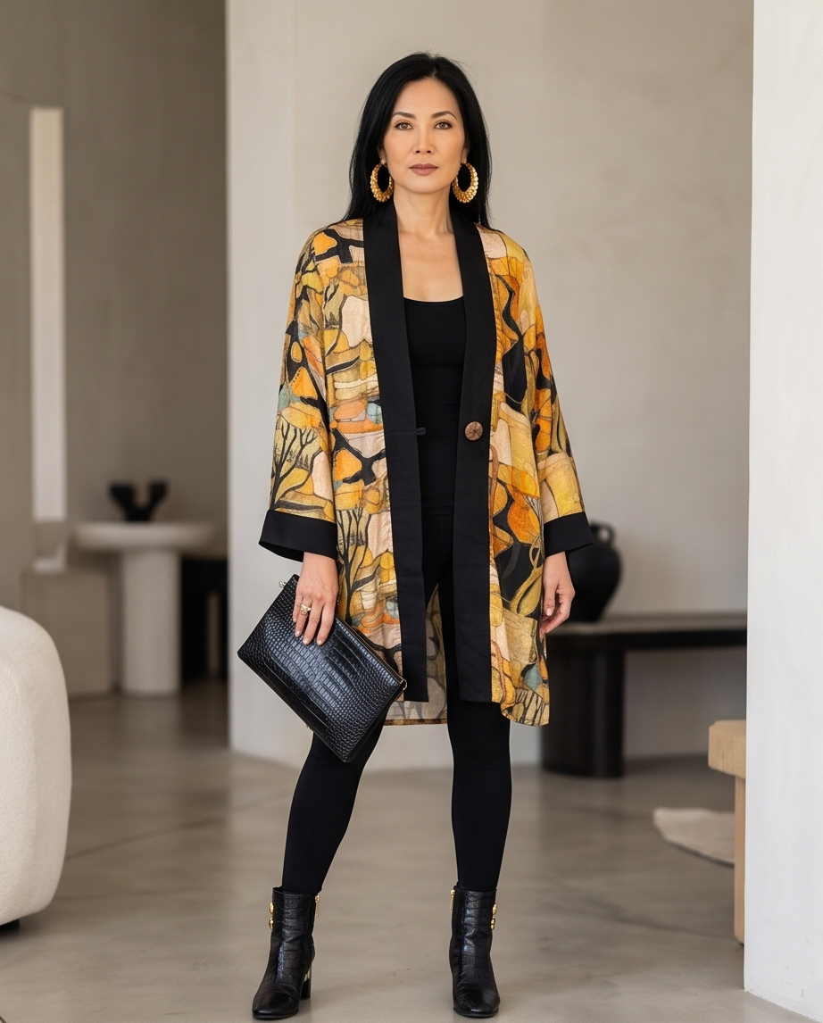 MODERN ABSTRACT FOREST SWING COAT