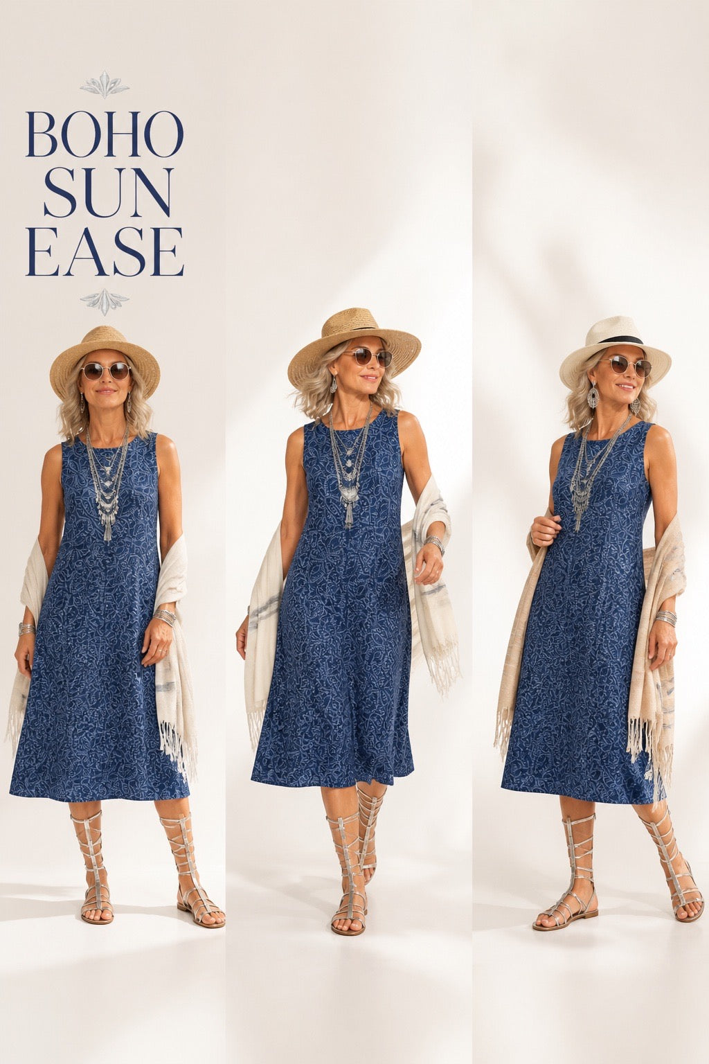 BLUE BANDHANI TILE PRINT SUMMER SLIP DRESS