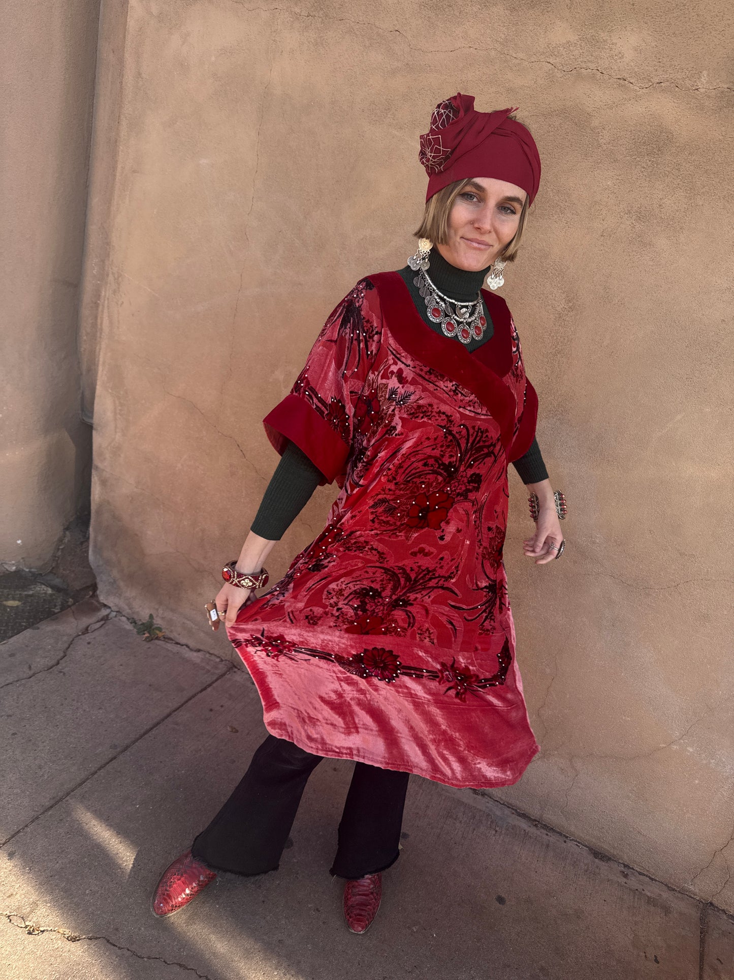 CORAL CHRISTMAS VELVET TUNIC