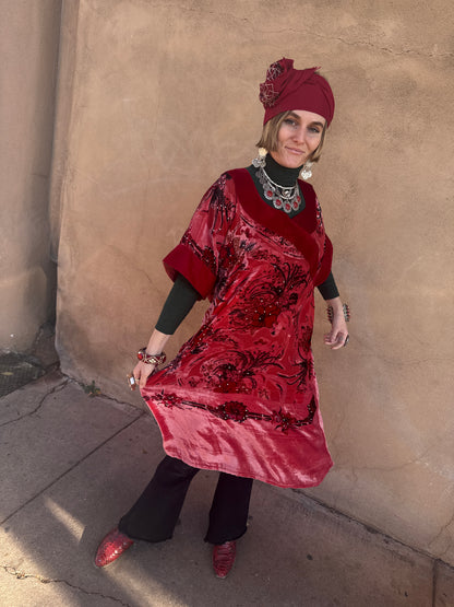 CORAL CHRISTMAS VELVET TUNIC