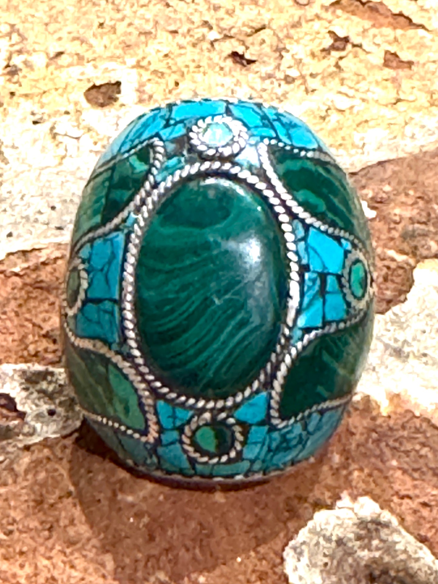 KASHMIRI MEGA MOSAIC STONE SILVER RINGS