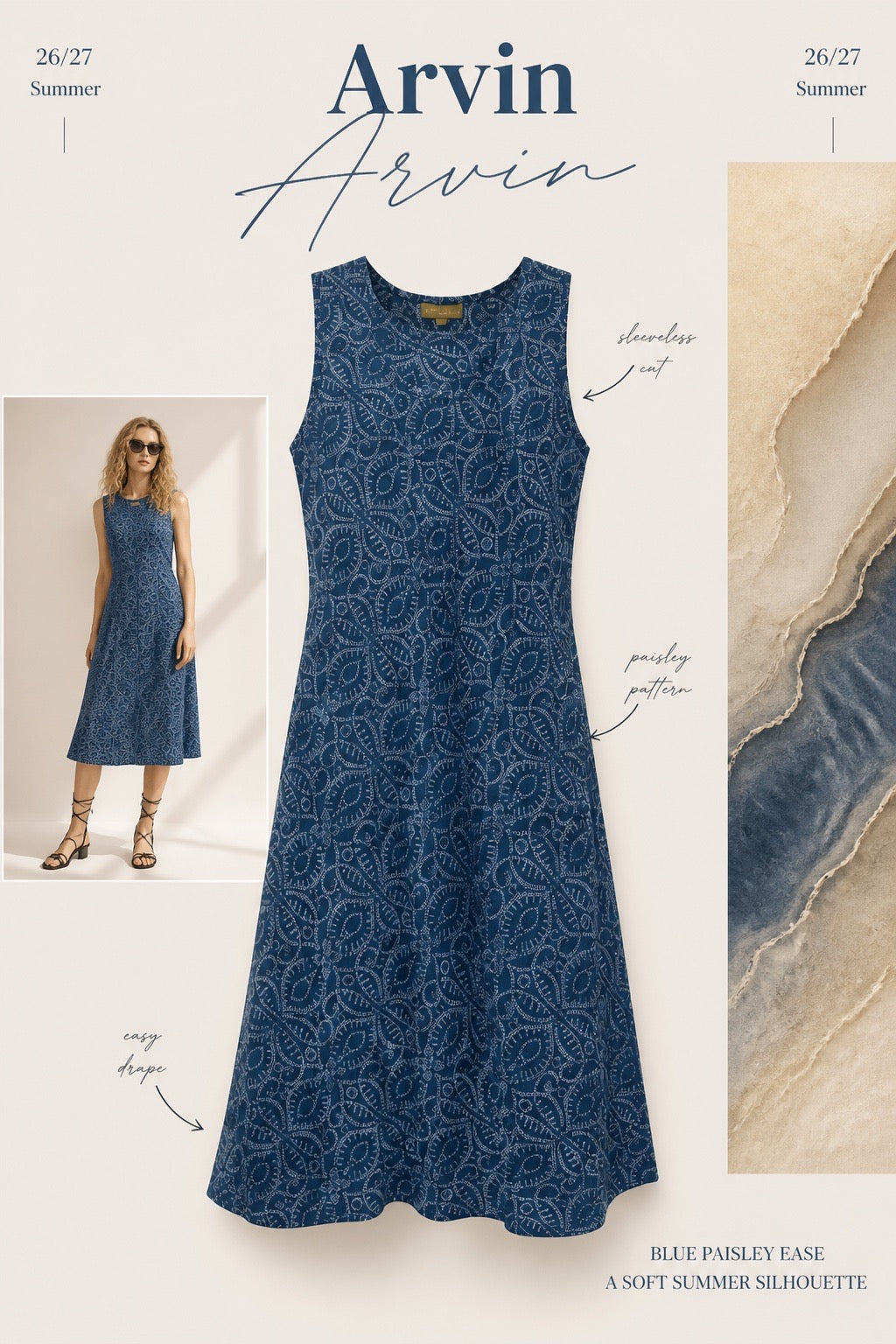 BLUE BANDHANI TILE PRINT SUMMER SLIP DRESS