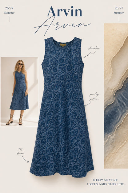 BLUE BANDHANI TILE PRINT SUMMER SLIP DRESS
