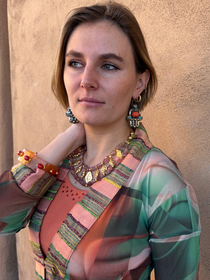 DOUBLE-SIDED GEMSTONE HAMSA EARRINGS