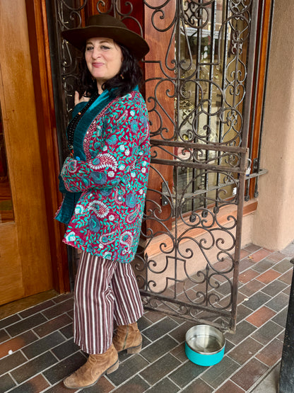 WINE & TEAL ROSES  EMBROIDERED SWING JACKET