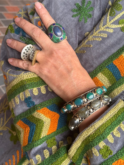 KASHMIRI MEGA MOSAIC STONE SILVER RINGS