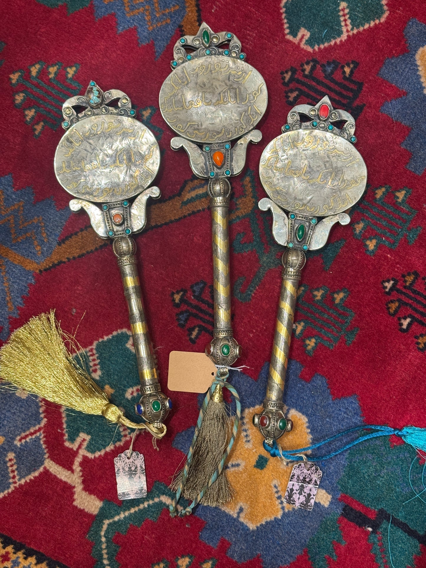 ANTIQUE SILVER GEMSTONE HAND MIRROR