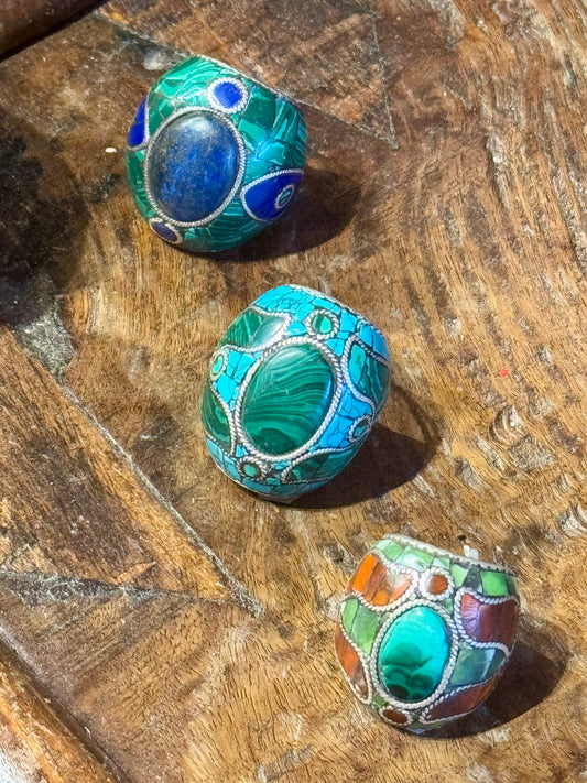 KASHMIRI MEGA MOSAIC STONE SILVER RINGS
