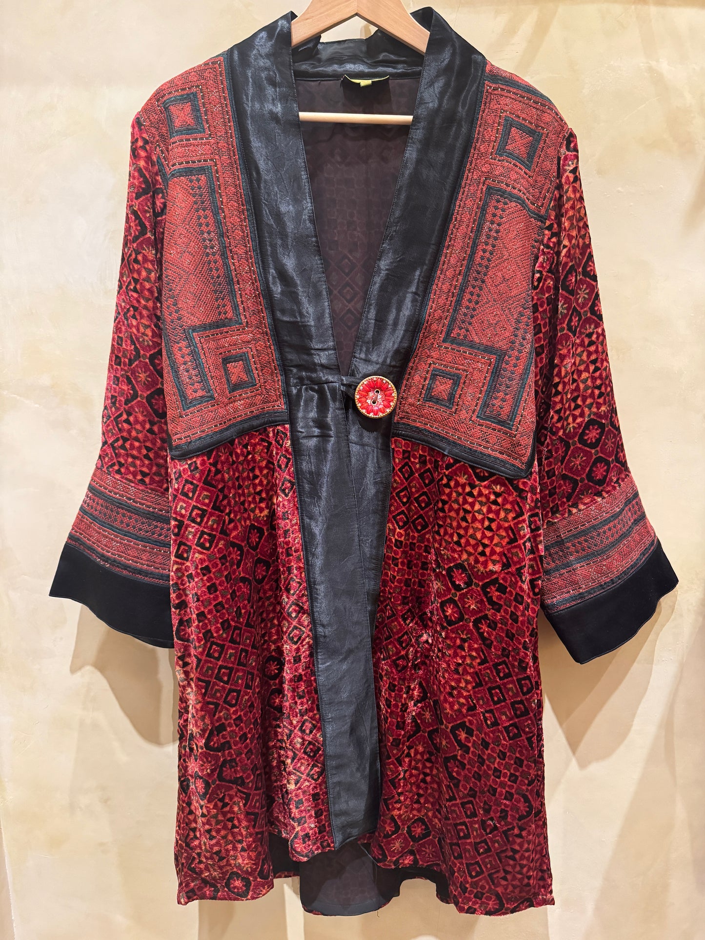 LUXE VELVET RED HAND EMBROIDERED SWING COAT