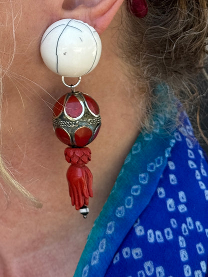 RED PRAYER HANDS CLIP ON EARRINGS