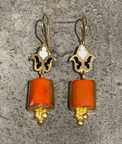 CLOISONNÉ CORAL CHUNK EARRINGS