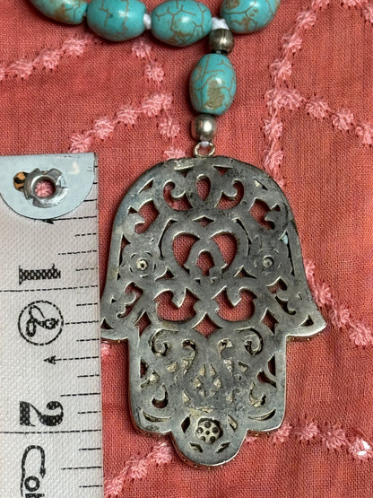 TURQUOISE BLING HAMSA NECKLACE