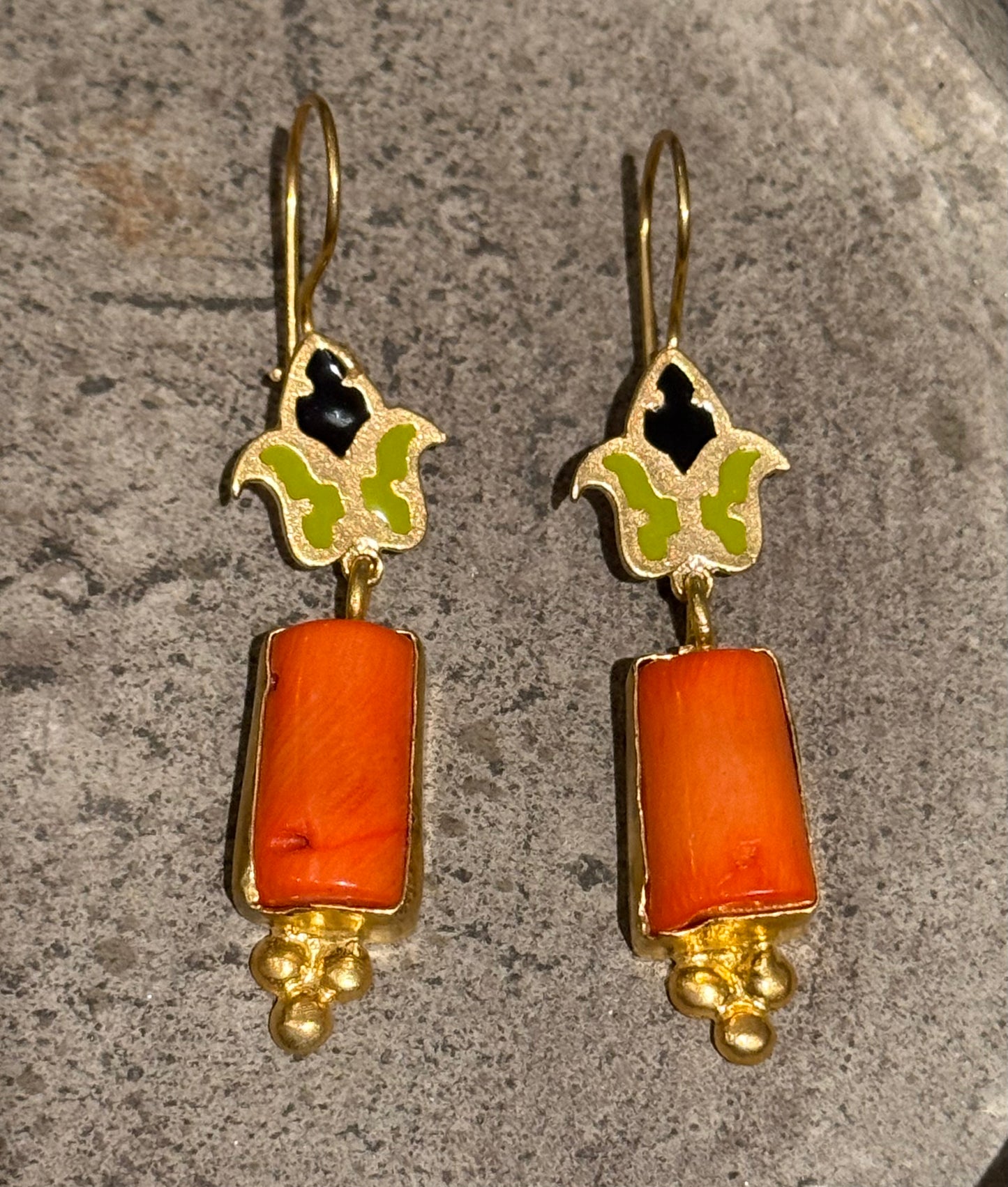 CLOISONNÉ CORAL CHUNK EARRINGS