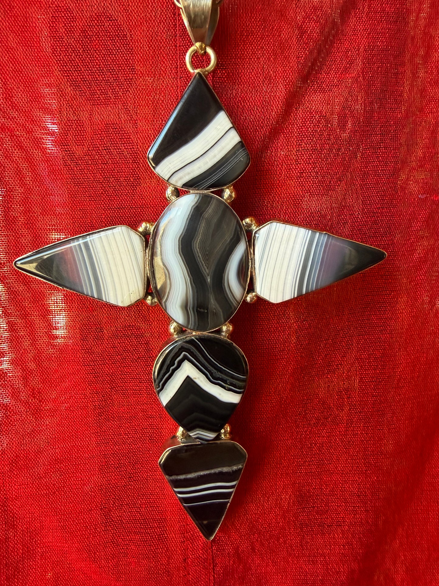 BLACK BANDED AGATE CROSS NECKLACE