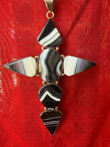 BLACK BANDED AGATE CROSS NECKLACE