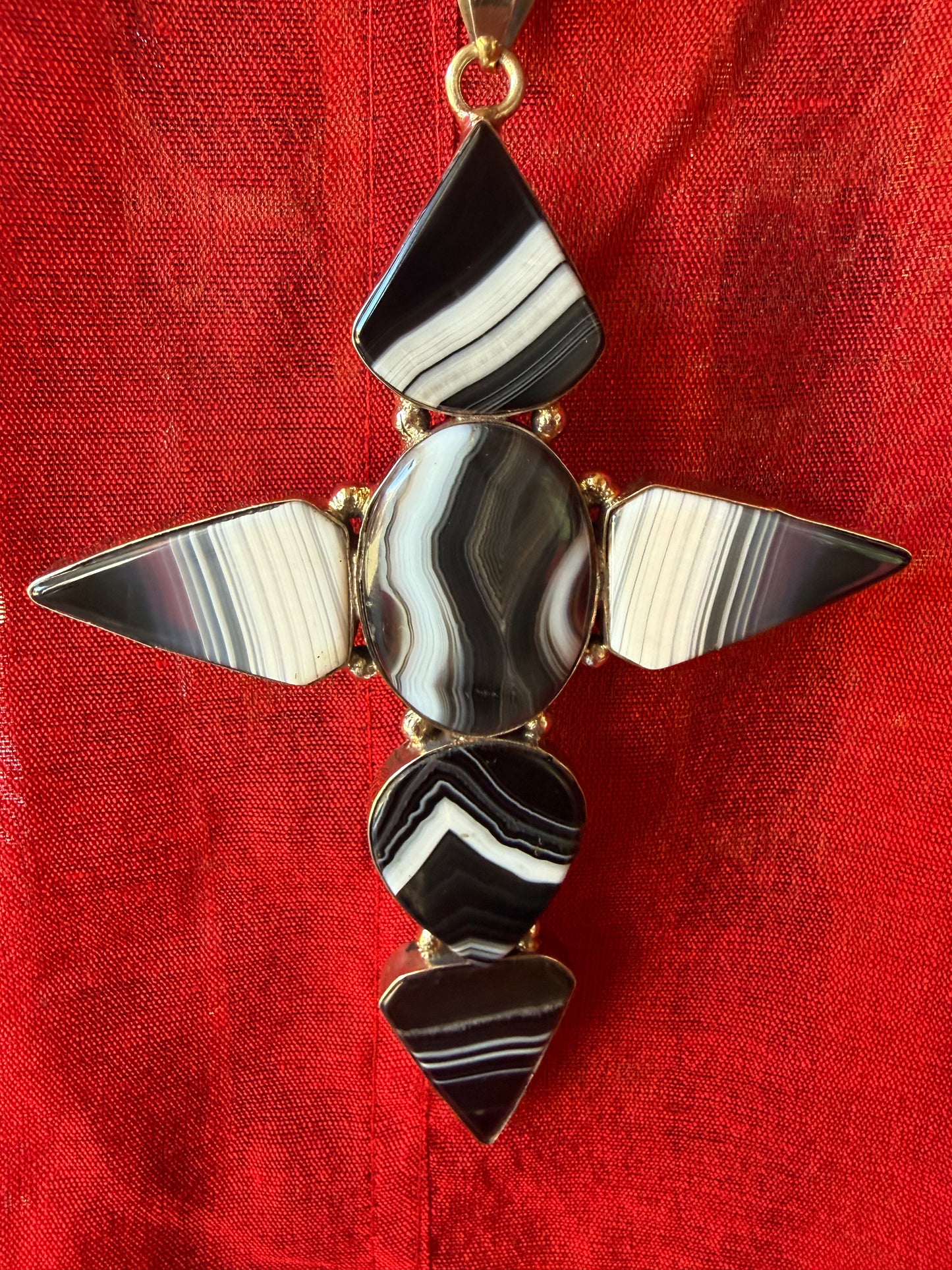 BLACK BANDED AGATE CROSS NECKLACE