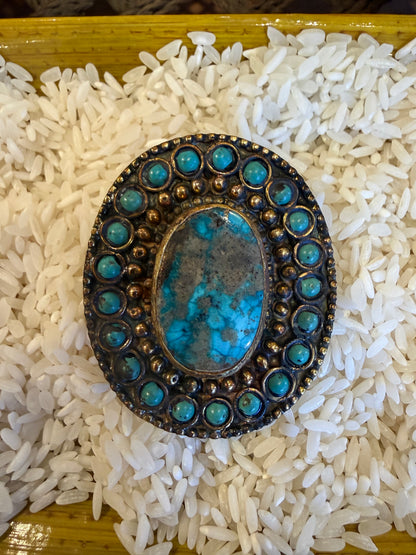 PERSIAN TURQUOISE AND BLISTER PYRITE RING