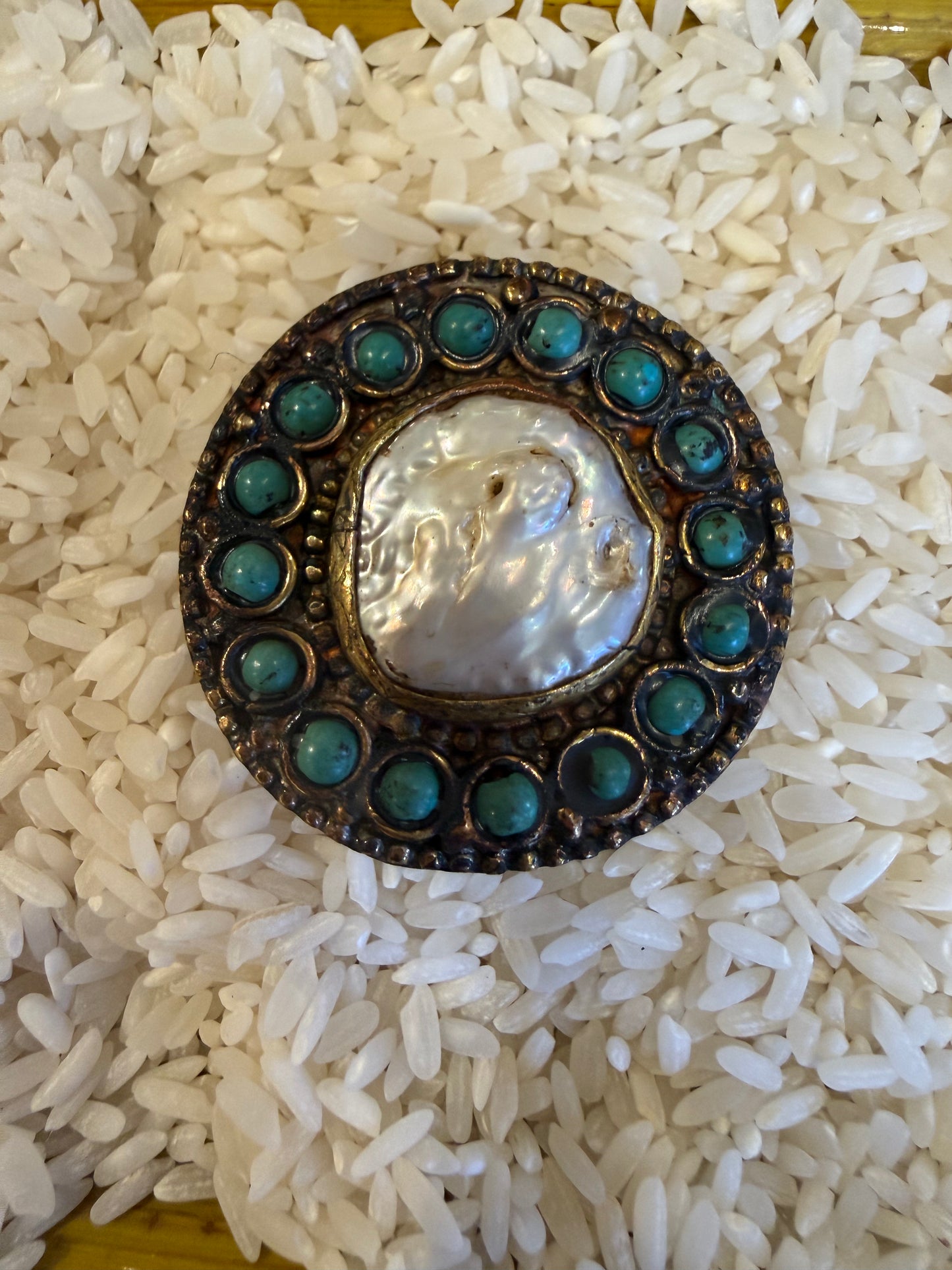 PERSIAN TURQUOISE AND BLISTER PYRITE RING