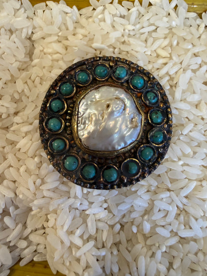 PERSIAN TURQUOISE AND BLISTER PYRITE RING