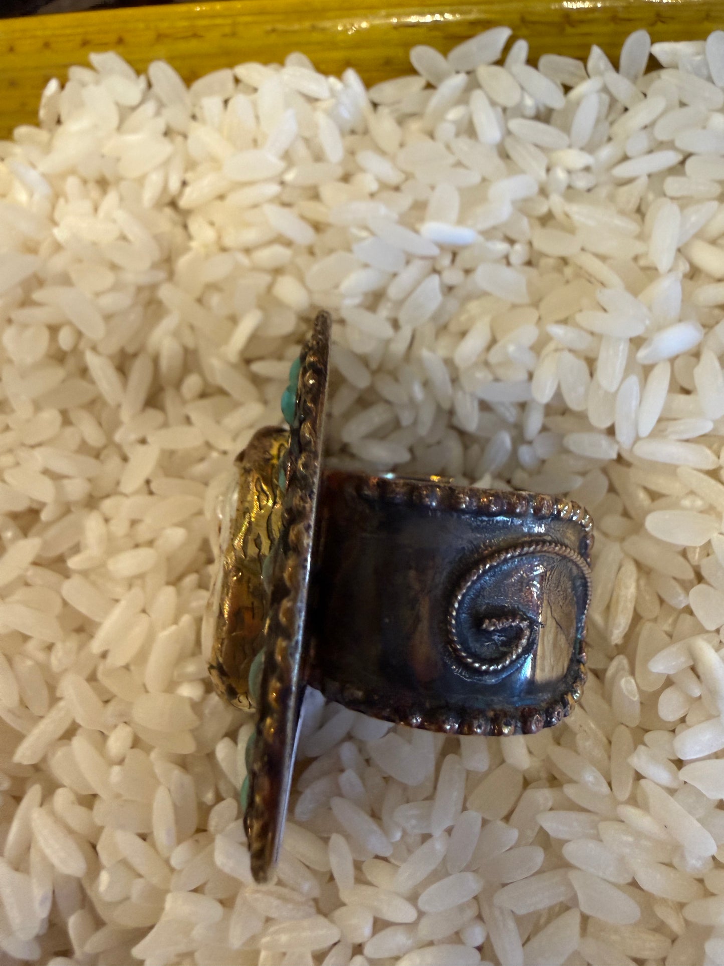 PERSIAN TURQUOISE AND BLISTER PYRITE RING