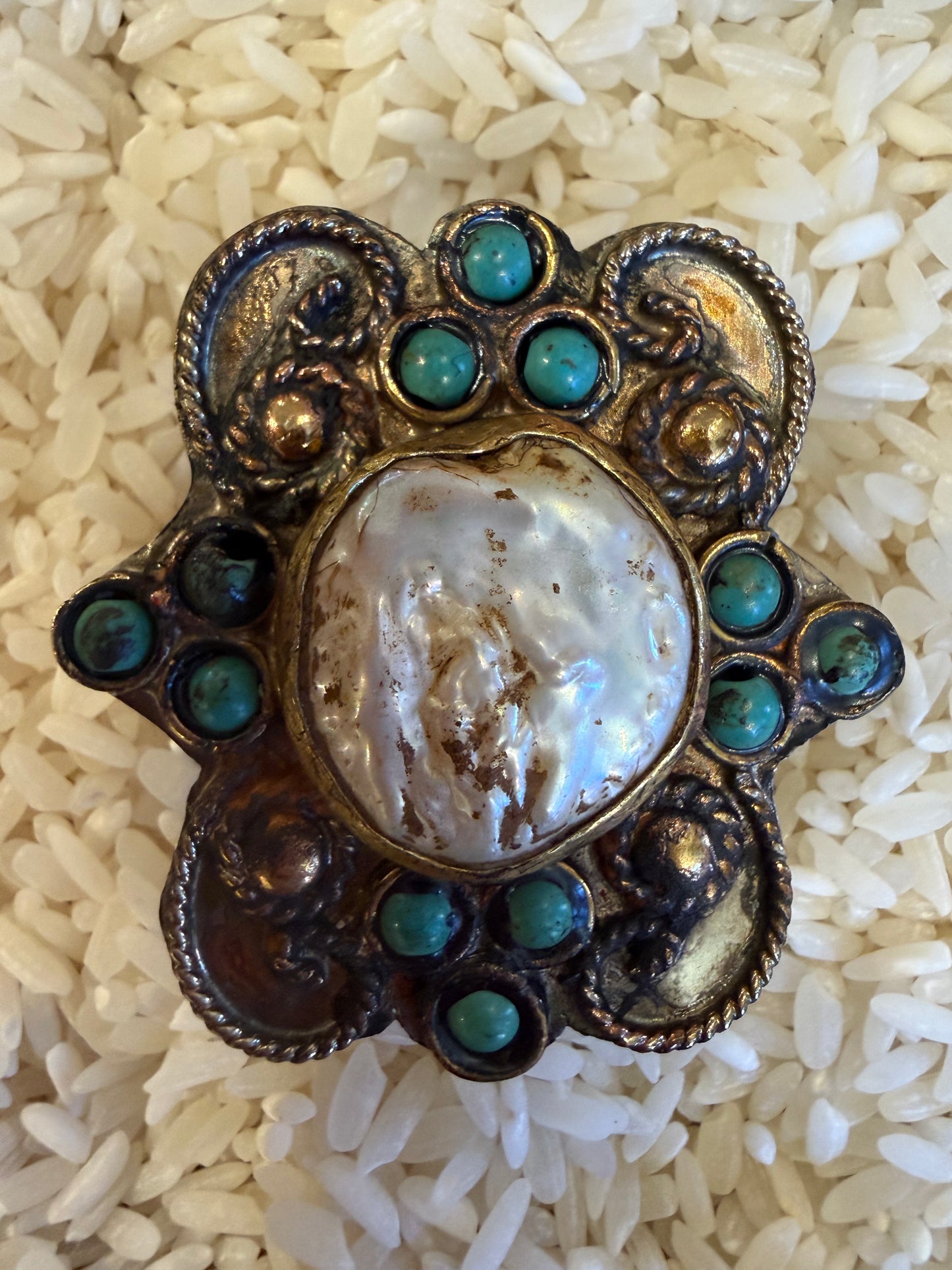 PERSIAN TURQUOISE AND BLISTER PYRITE RING