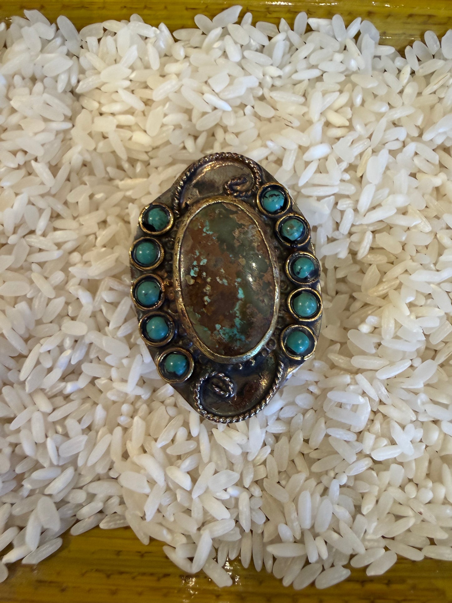 PERSIAN TURQUOISE AND BLISTER PYRITE RING