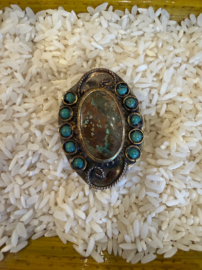PERSIAN TURQUOISE AND BLISTER PYRITE RING