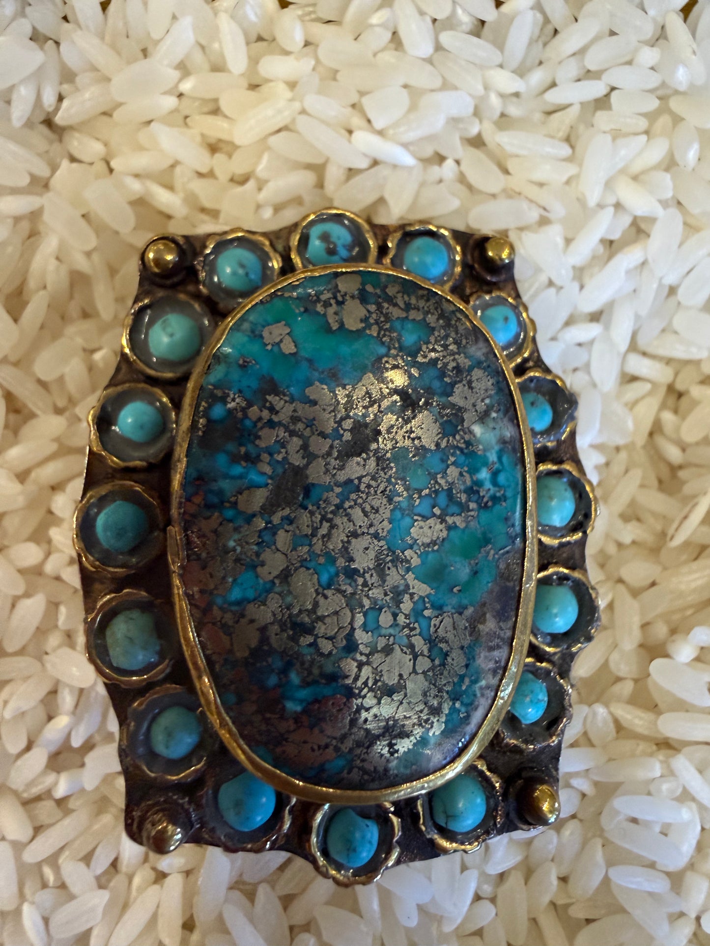 PERSIAN TURQUOISE AND BLISTER PYRITE RING