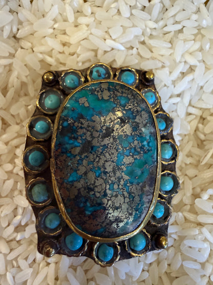 PERSIAN TURQUOISE AND BLISTER PYRITE RING