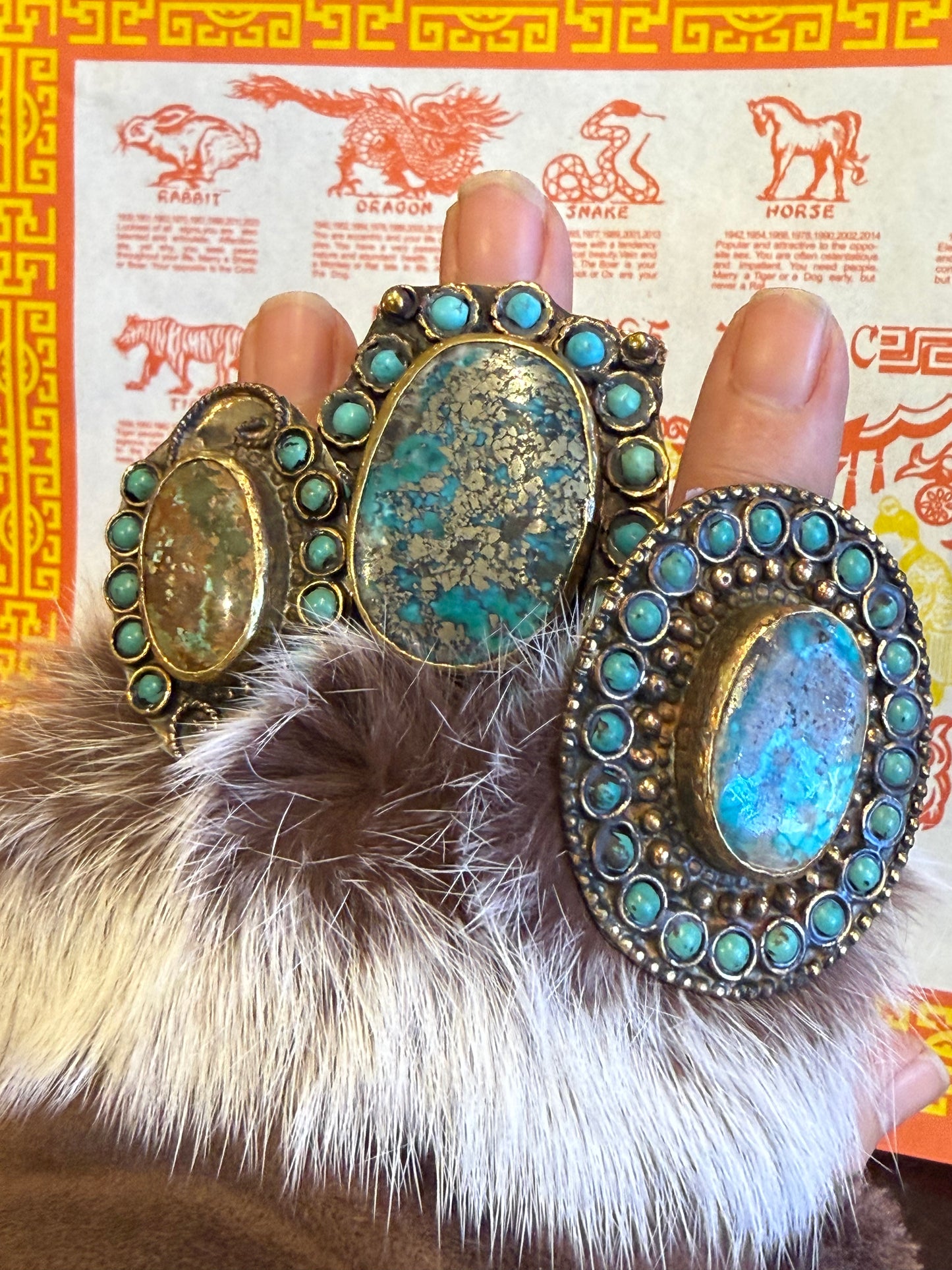 PERSIAN TURQUOISE AND BLISTER PYRITE RING