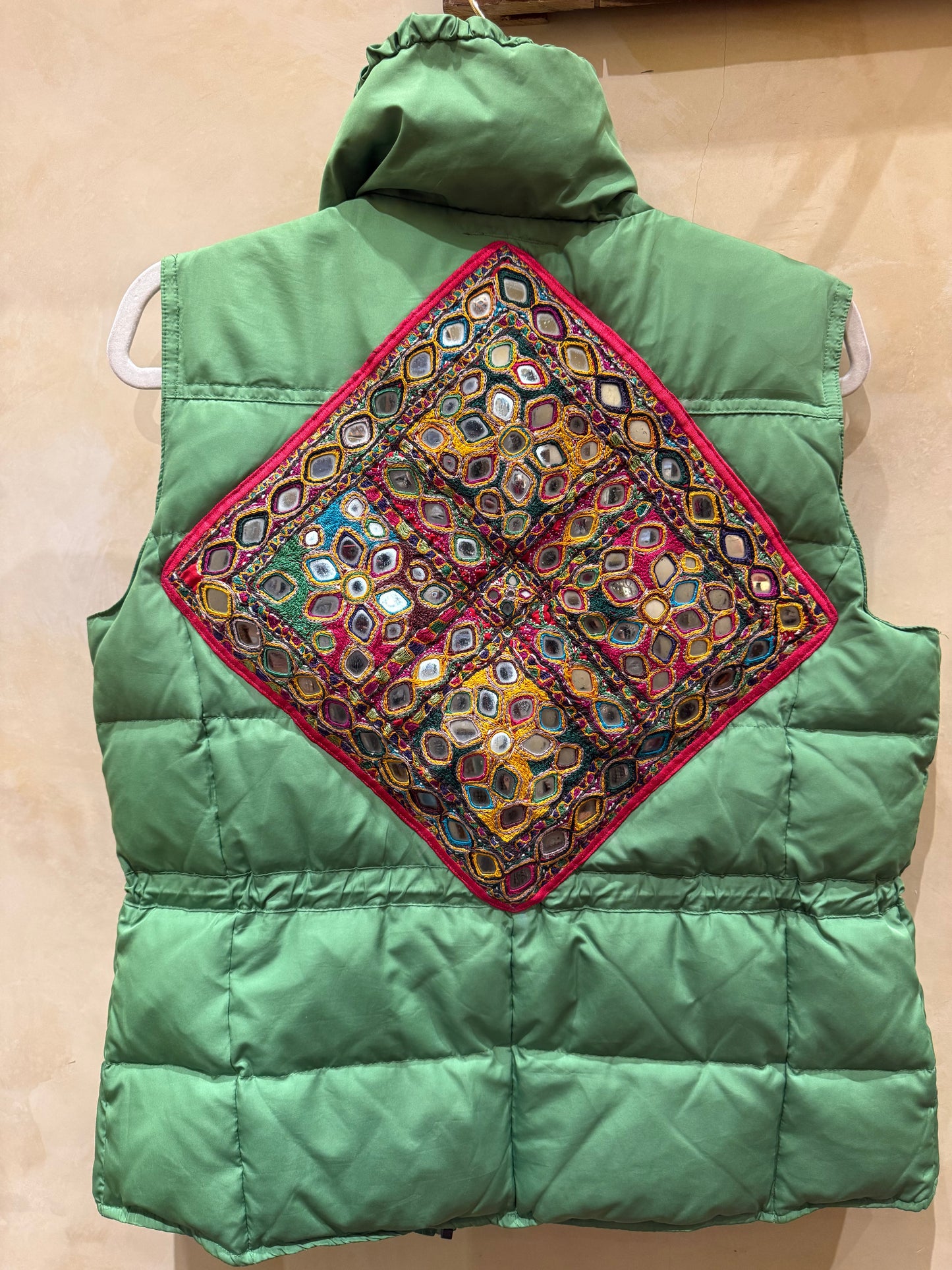 TRIBAL BLING GREEN PUFFER VEST