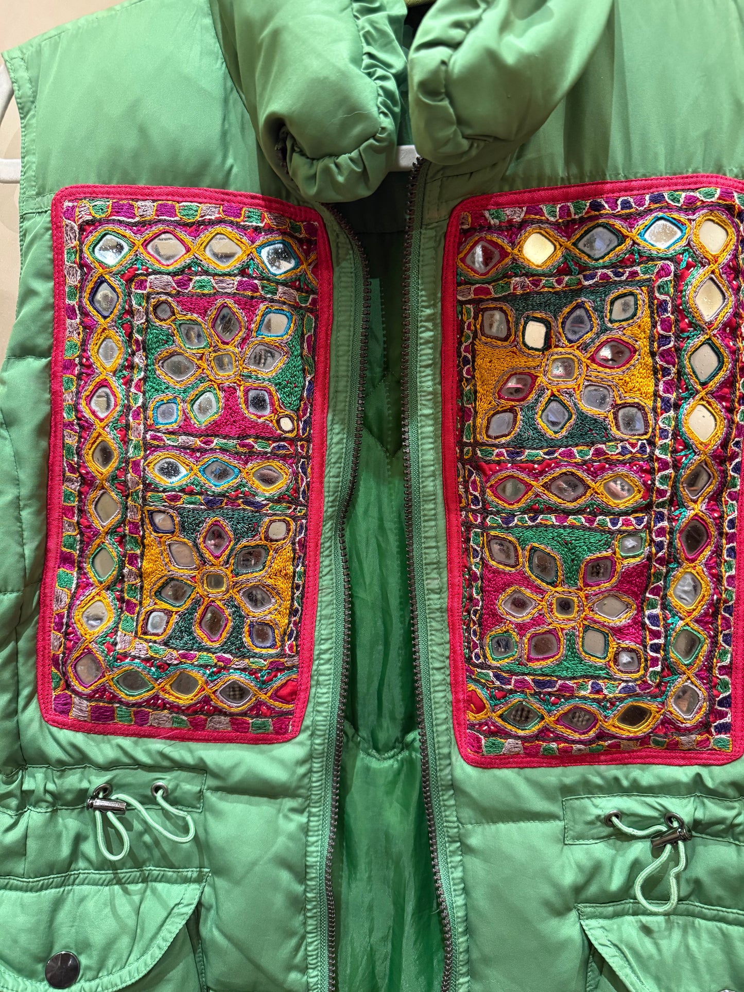 TRIBAL BLING GREEN PUFFER VEST