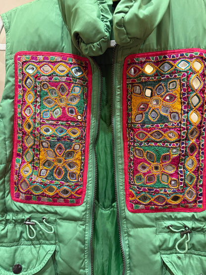 TRIBAL BLING GREEN PUFFER VEST