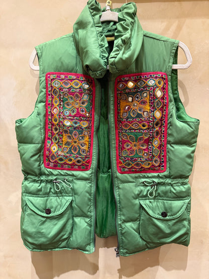 TRIBAL BLING GREEN PUFFER VEST
