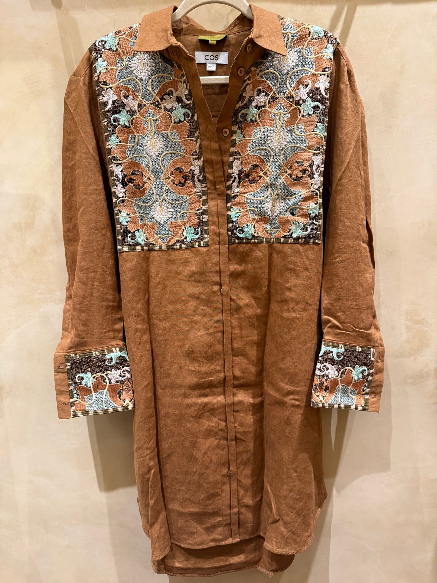 UPCYCLED EMBROIDERED COS CAMEL COAT