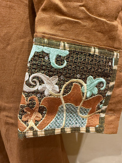 UPCYCLED EMBROIDERED COS CAMEL COAT