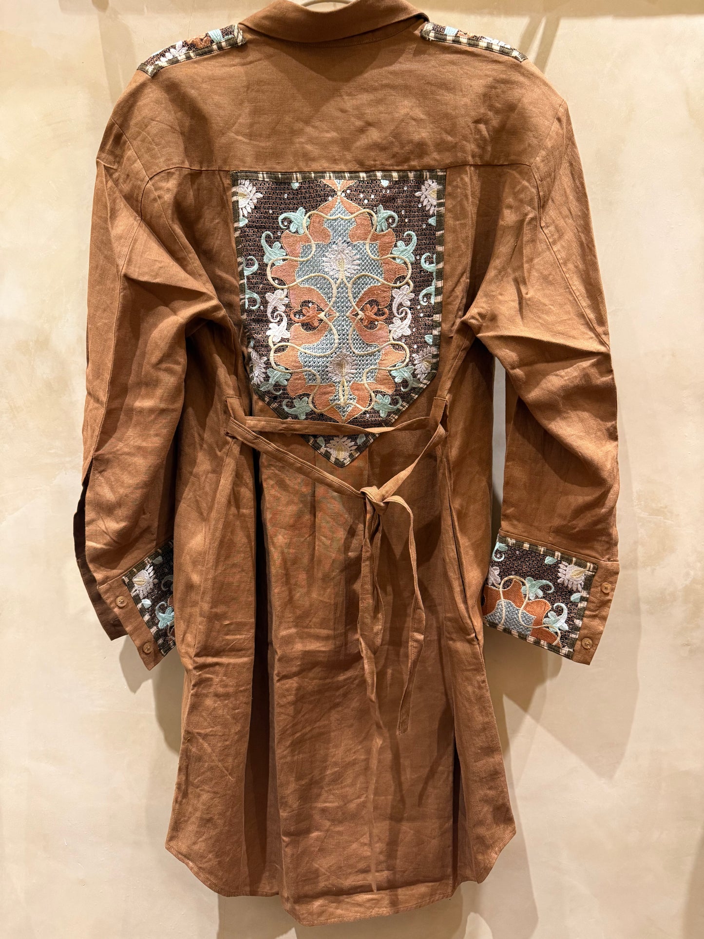 UPCYCLED EMBROIDERED COS CAMEL COAT