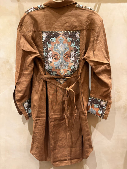 UPCYCLED EMBROIDERED COS CAMEL COAT