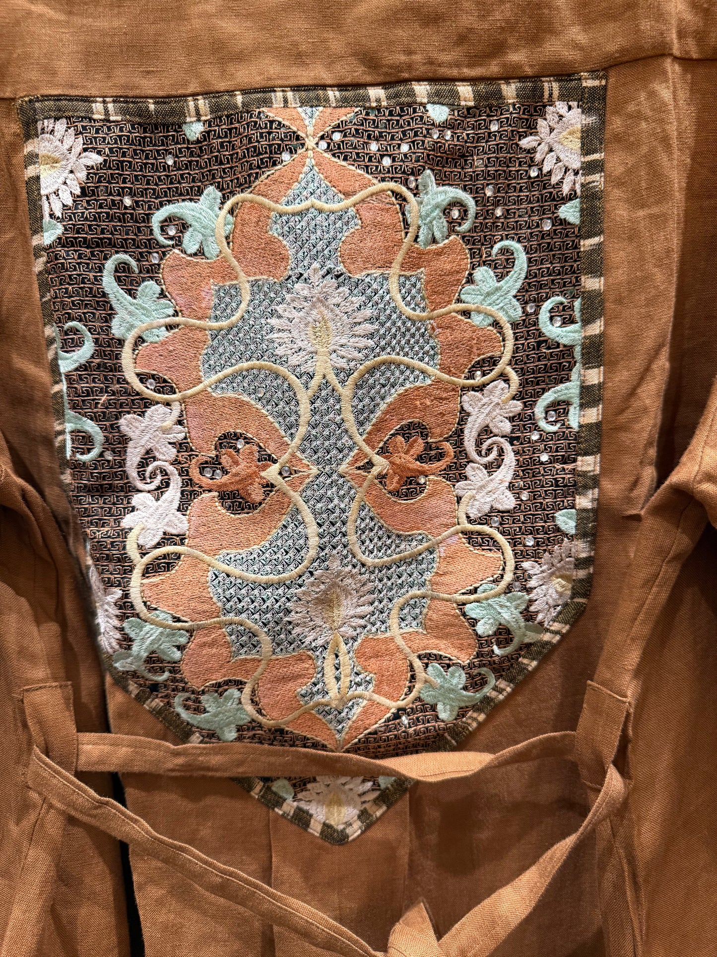 UPCYCLED EMBROIDERED COS CAMEL COAT